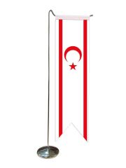 Masa Üstü Kırlangıç KKTC Bayrağı + Krom L Direk Masa Bayrak Seti