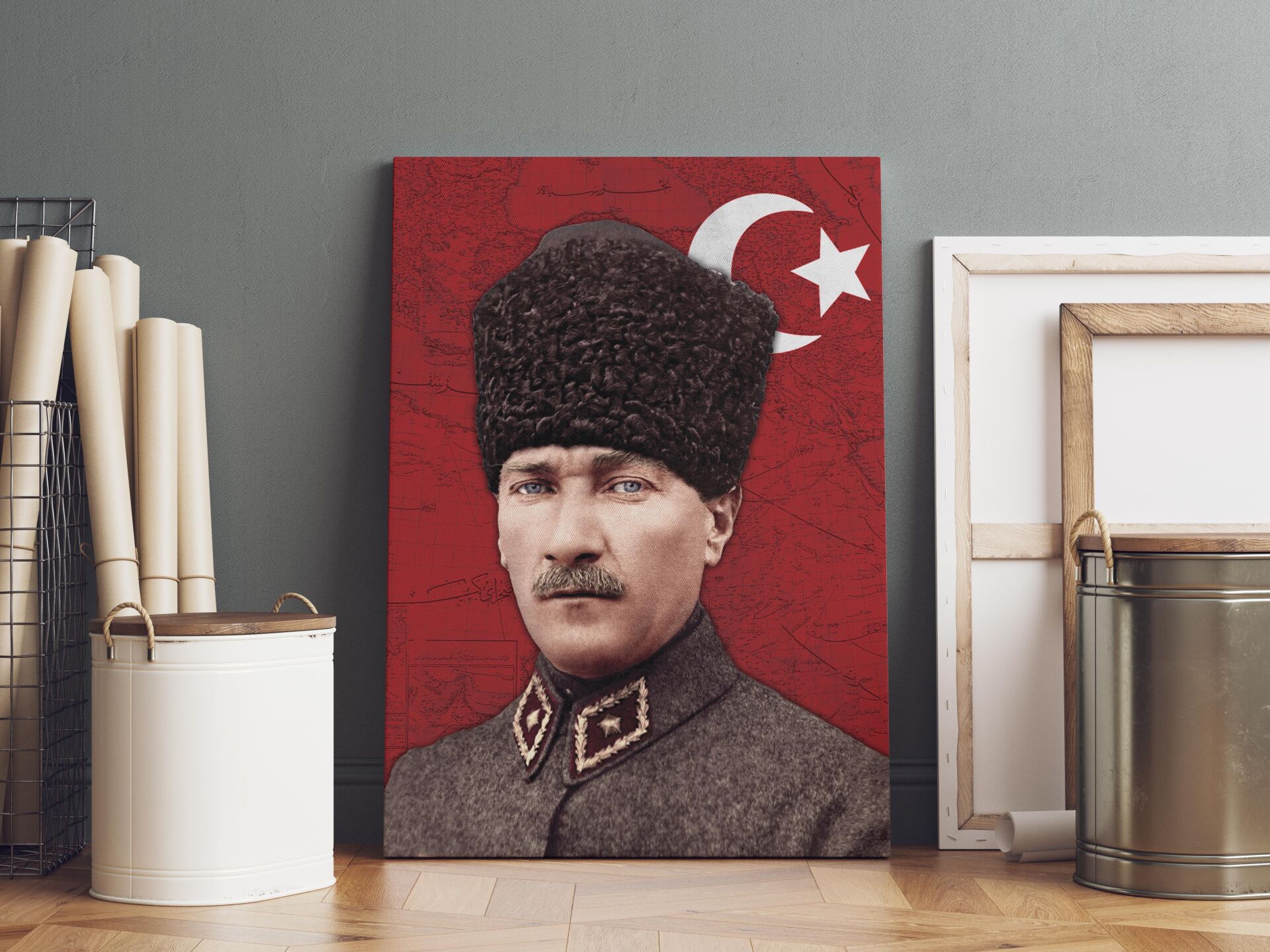 Mustafa Kemal Atatürk Kanvas Tablo 40x55cm Osmanlı Subay Üniforması ile Dekoratif Tablo