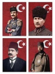 İttihat Terakki Paşaları Kanvas Tablo Seti 4'lü 40x55cm Mustafa Kemal Paşa Enver Paşa Talat Paşa Cemal Paşa