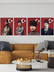 İttihat Terakki Paşaları Kanvas Tablo Seti 4'lü 40x55cm Mustafa Kemal Paşa Enver Paşa Talat Paşa Cemal Paşa