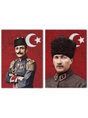 Enver Paşa Mustafa Kemal Atatürk 2'li Kanvas Tablo Seti 40x55cm İttihat Terakki Paşaları