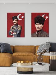 Enver Paşa Mustafa Kemal Atatürk 2'li Kanvas Tablo Seti 40x55cm İttihat Terakki Paşaları