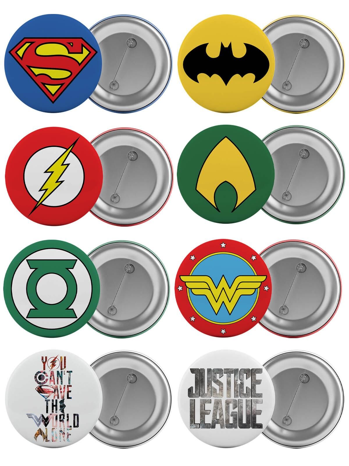 Adalet Birliği Çanta Rozeti Seti Justice League 8 Adet En Büyük Boy 5.8cm İğneli Broş