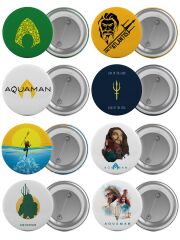 Aquaman Çanta Rozeti Seti 8 Adet En Büyük Boy 5.8cm İğneli Broş