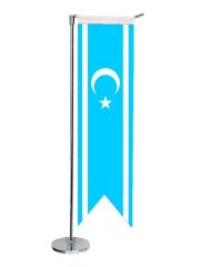 Masa Üstü Kırlangıç Kerkük Türkmeneli Bayrağı + Krom L Direk Masa Bayrak Seti