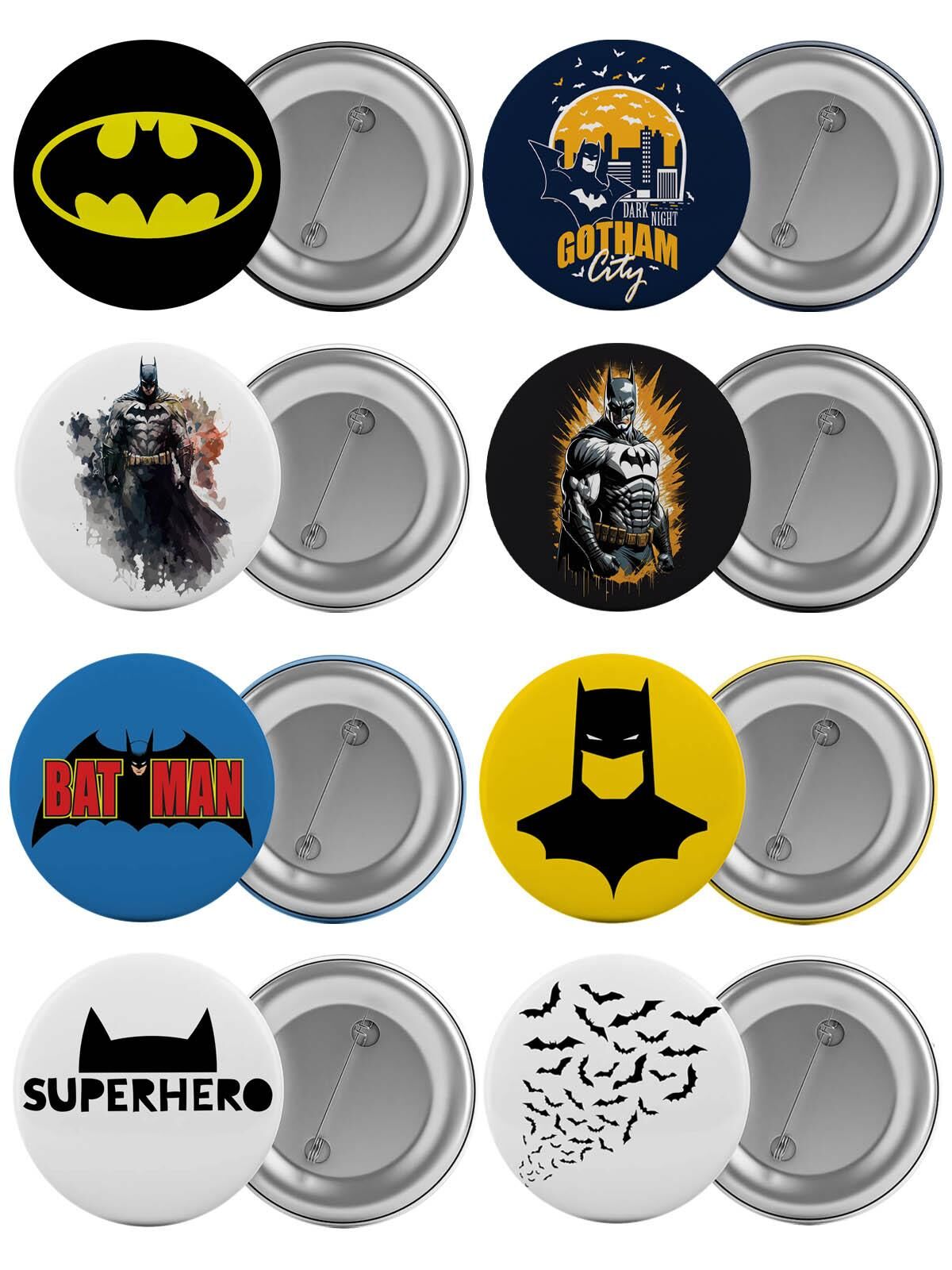 Batman Çanta Rozeti Seti 8 Adet En Büyük Boy 5.8cm İğneli Broş