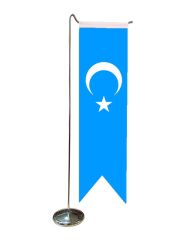 Masa Üstü Kırlangıç Doğu Türkistan Bayrağı + Krom L Direk Masa Bayrak Seti