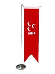 Masa Üstü Kırlangıç MHP Bayrağı + Krom L Direk Masa Bayrak Seti