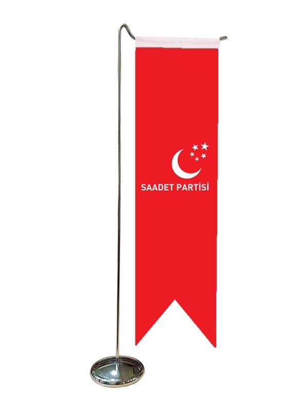 Masa Üstü Kırlangıç Saadet Partisi Bayrağı + Krom L Direk Masa Bayrak Seti