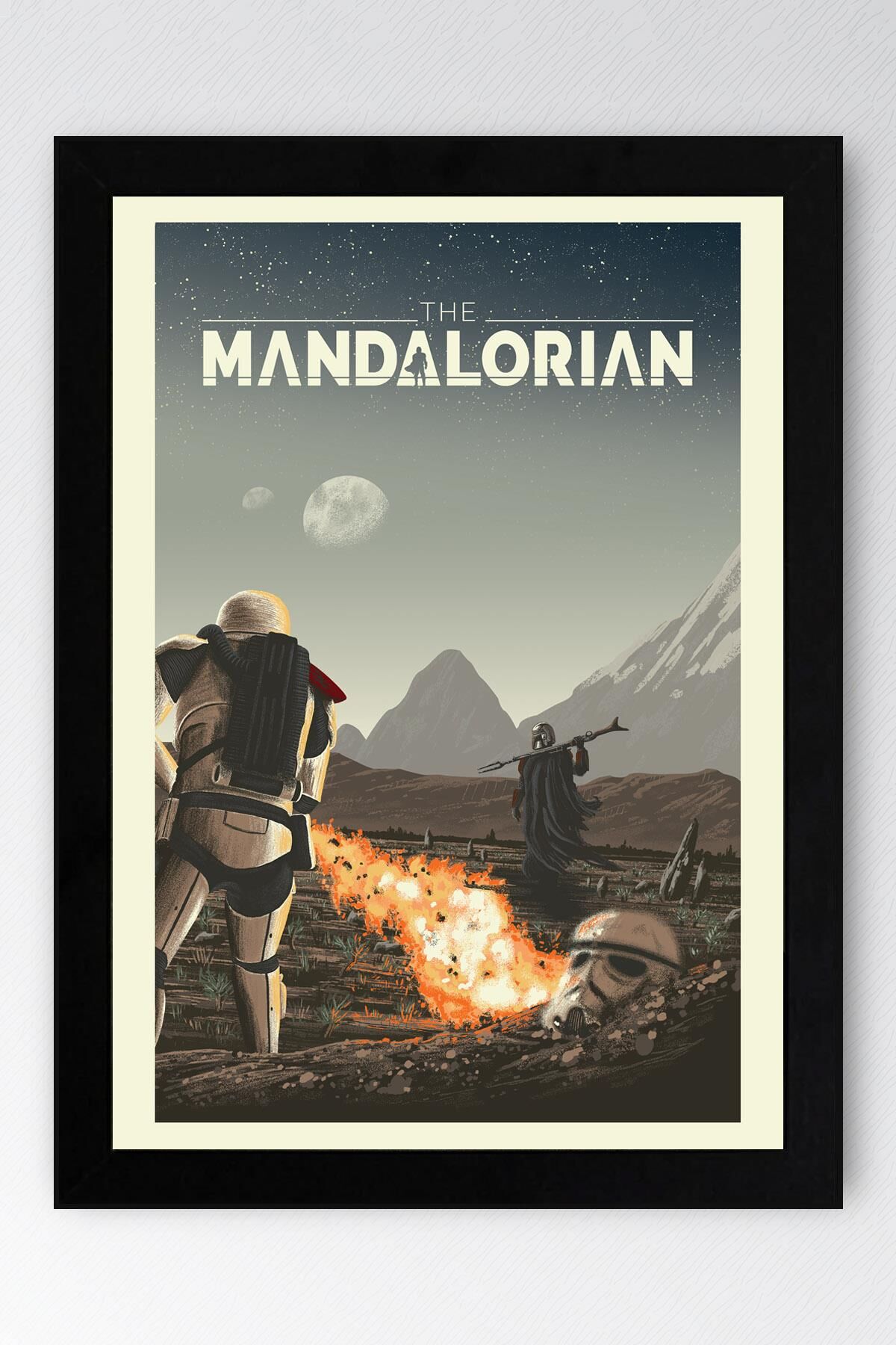 Star Wars Mandalorian Çerçeveli Tablo - Uzay Savaşları Fim Posteri Tablo