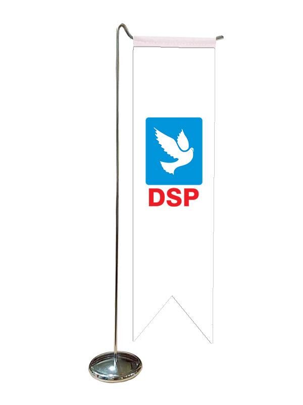 Masa Üstü Kırlangıç DSP Bayrağı + Krom L Direk Masa Bayrak Seti
