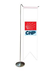 Masa Üstü Kırlangıç CHP Bayrağı + Krom L Direk Masa Bayrak Seti