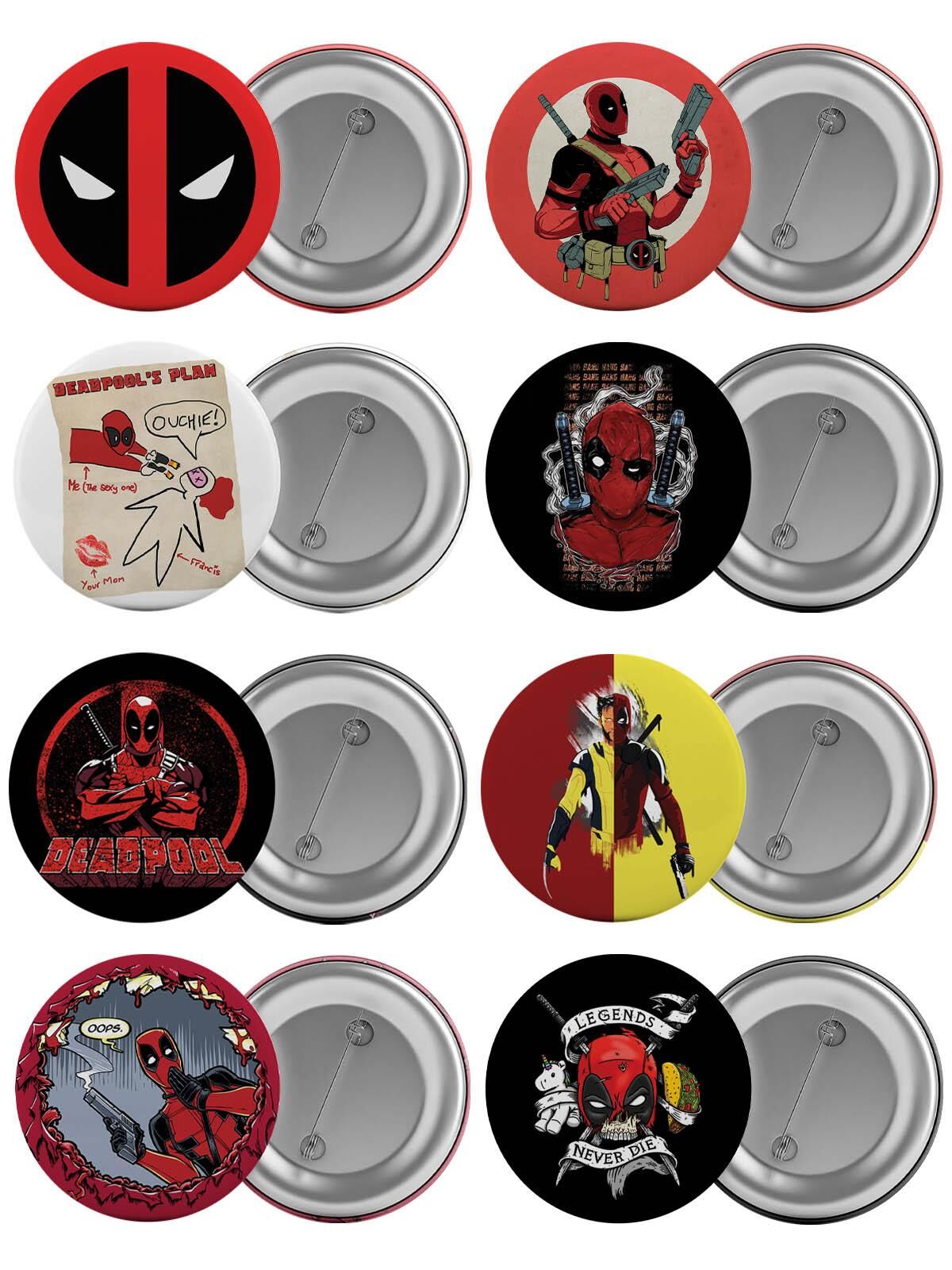 Deadpool Çanta Rozeti Seti 8 Adet En Büyük Boy 5.8cm İğneli Broş