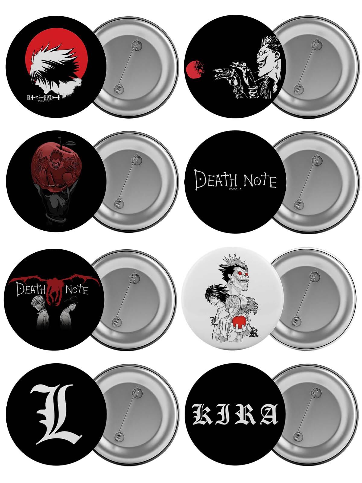 Death Note Çanta Rozeti Seti 8 Adet En Büyük Boy 5.8cm İğneli Broş