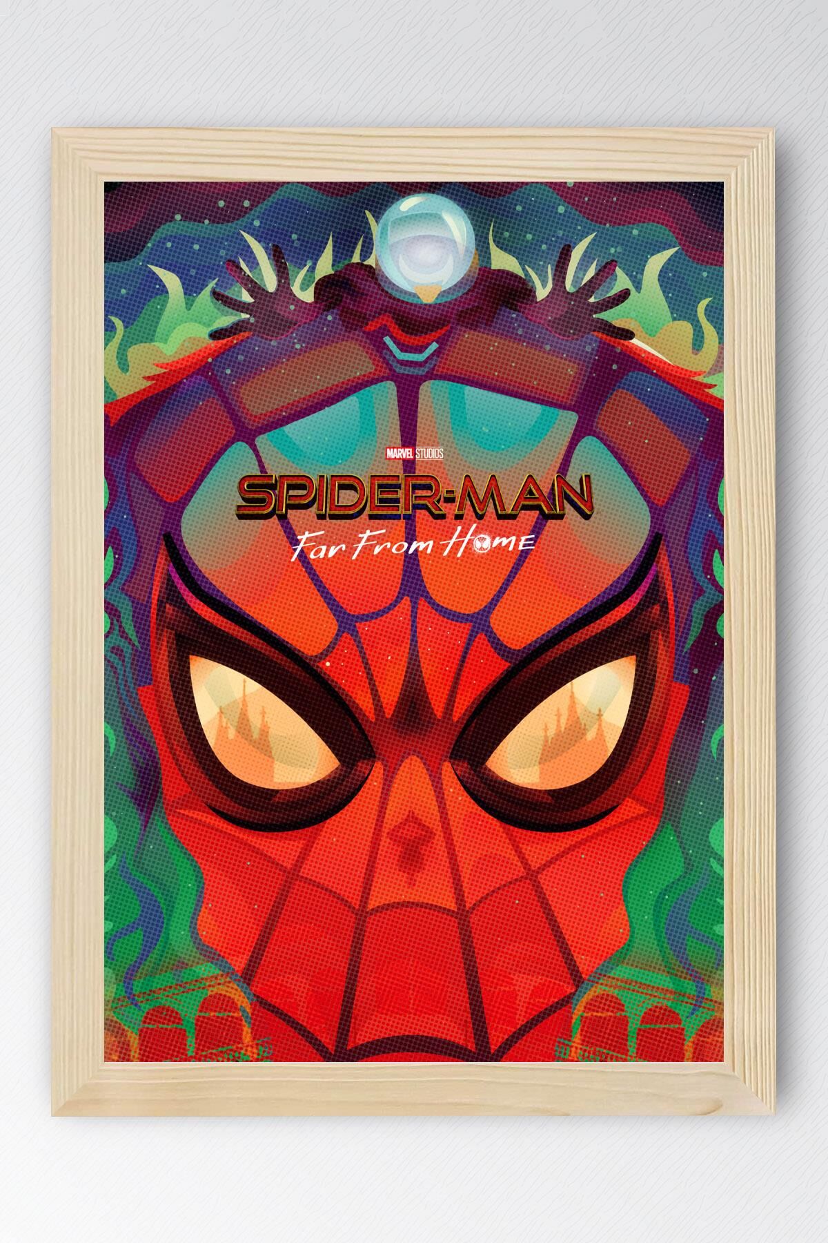 Spider Man Çerçeveli Tablo - Örümcek Adam Evden Uzakta Fim Posteri Tablo 21x30 - Kayın