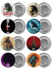 Godzilla Çanta Rozeti Seti 8 Adet En Büyük Boy 5.8cm İğneli Broş