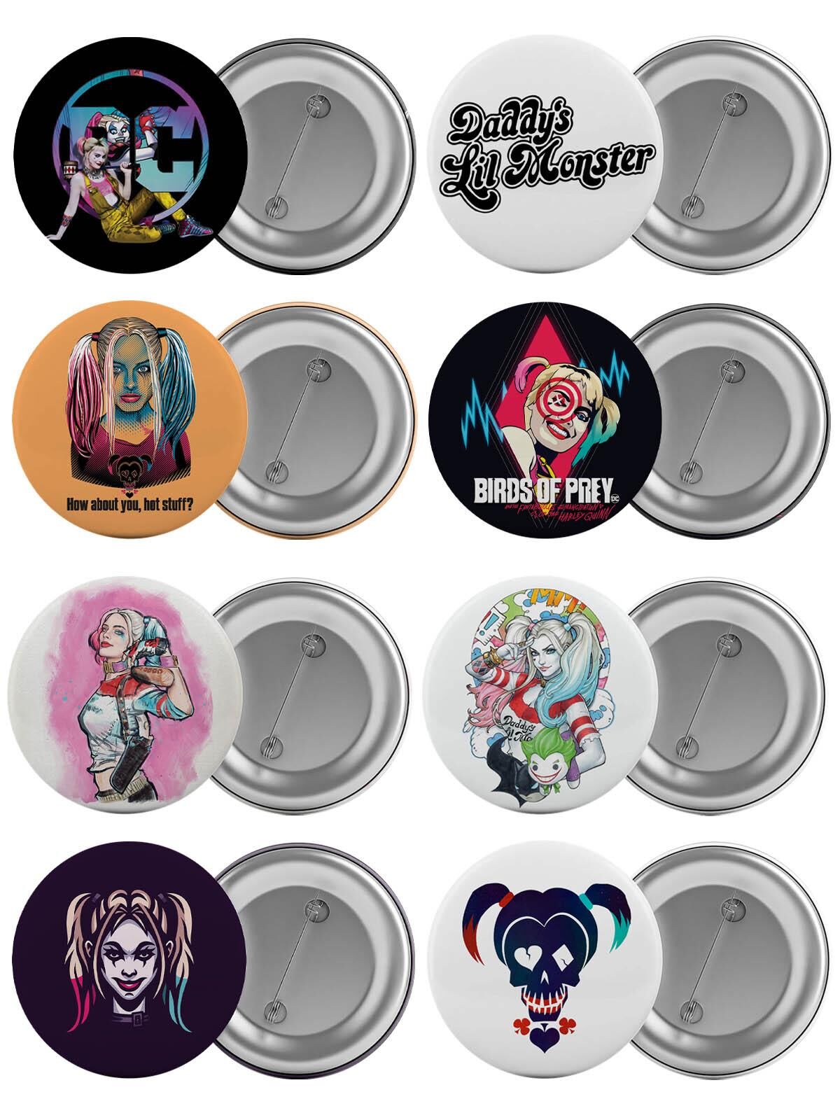 Harley Quinn Çanta Rozeti Seti 8 Adet En Büyük Boy 5.8cm İğneli Broş