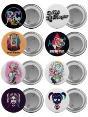 Harley Quinn Çanta Rozeti Seti 8 Adet En Büyük Boy 5.8cm İğneli Broş