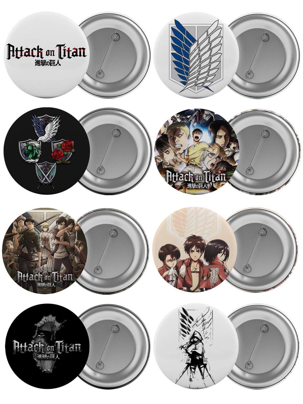 Titana Saldırı Çanta Rozeti Seti 8 Adet En Büyük Boy 5.8cm İğneli Broş Attack on Titan