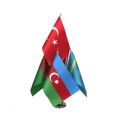 Masa Üstü Bağımsız Türk Devletleri Bayrakları 6'lı Krom Direk + 6 Bayrak