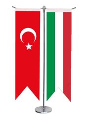 Masa Üstü Kırlangıç İtalya + Türk Bayrağı + Krom T Direk Masa Bayrak Seti