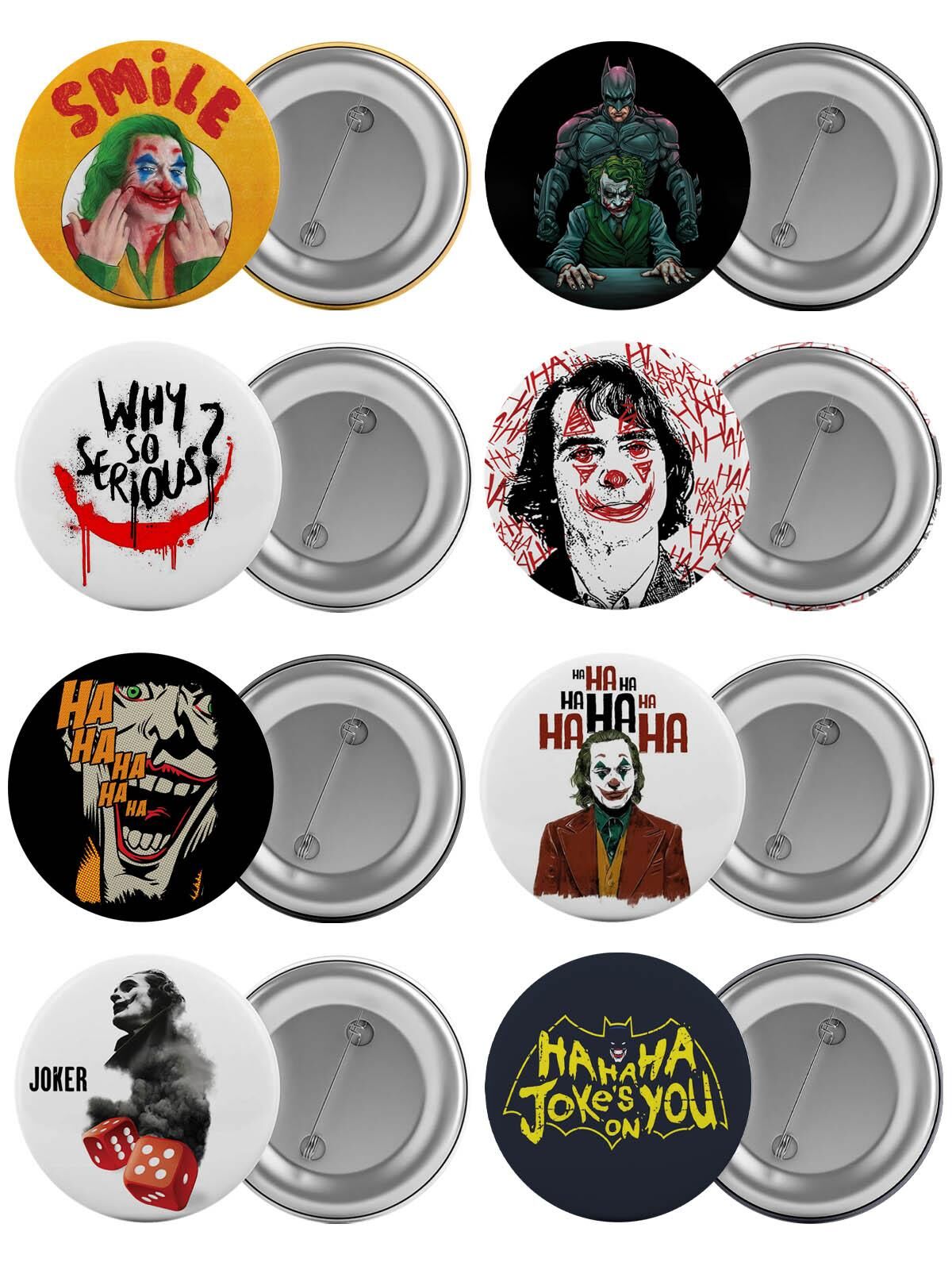 Joker Çanta Rozeti Seti 8 Adet En Büyük Boy 5.8cm İğneli Broş