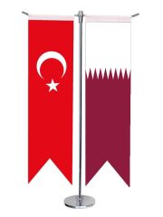 Masa Üstü Kırlangıç Katar + Türk Bayrağı + Krom T Direk Masa Bayrak Seti