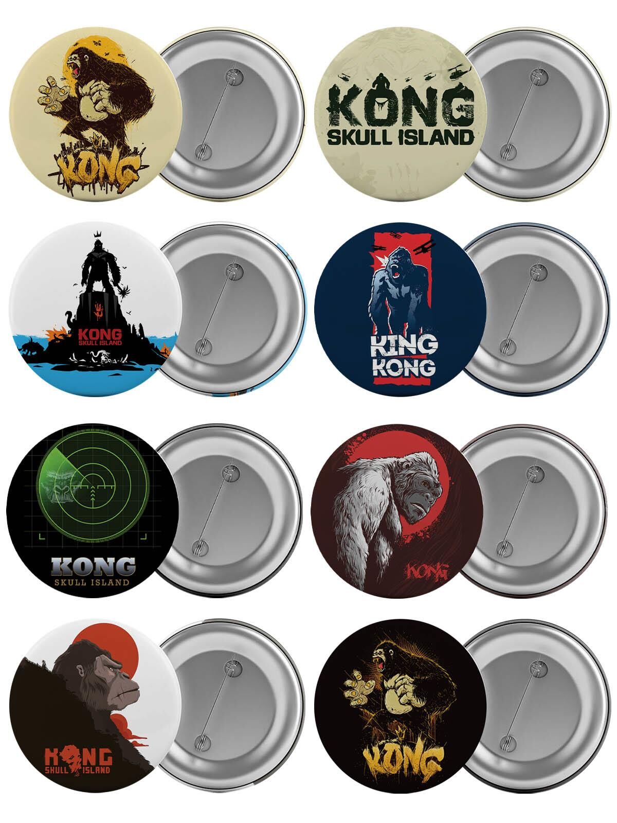 King Kong Çanta Rozeti Seti 8 Adet En Büyük Boy 5.8cm İğneli Broş