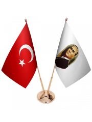 Masa Üstü Atatürk Bayrağı Türk Bayrağı İkili Pirinç Direk Masa Bayrak Seti
