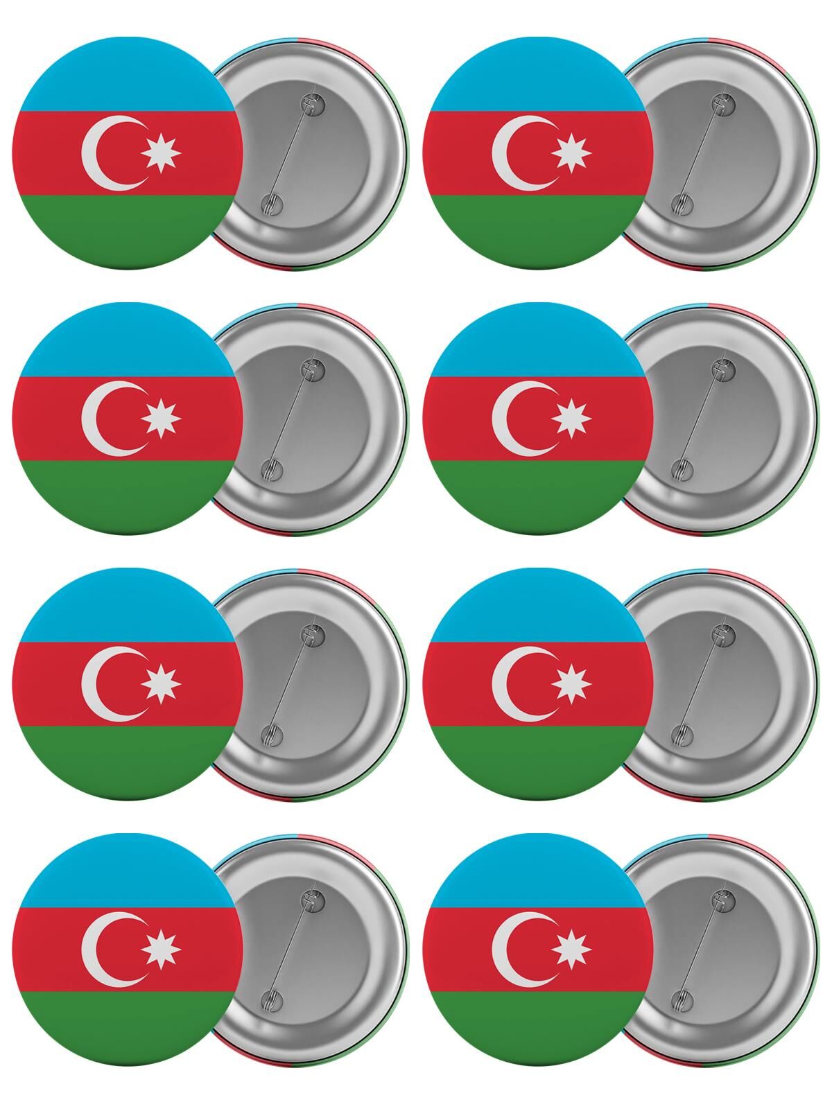 Azerbaycan Çanta Rozeti Seti 8 Adet En Büyük Boy 5.8cm İğneli Broş