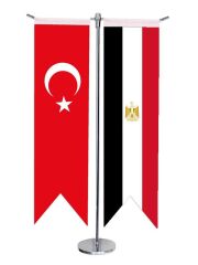 Masa Üstü Kırlangıç Mısır + Türk Bayrağı + Krom T Direk Masa Bayrak Seti