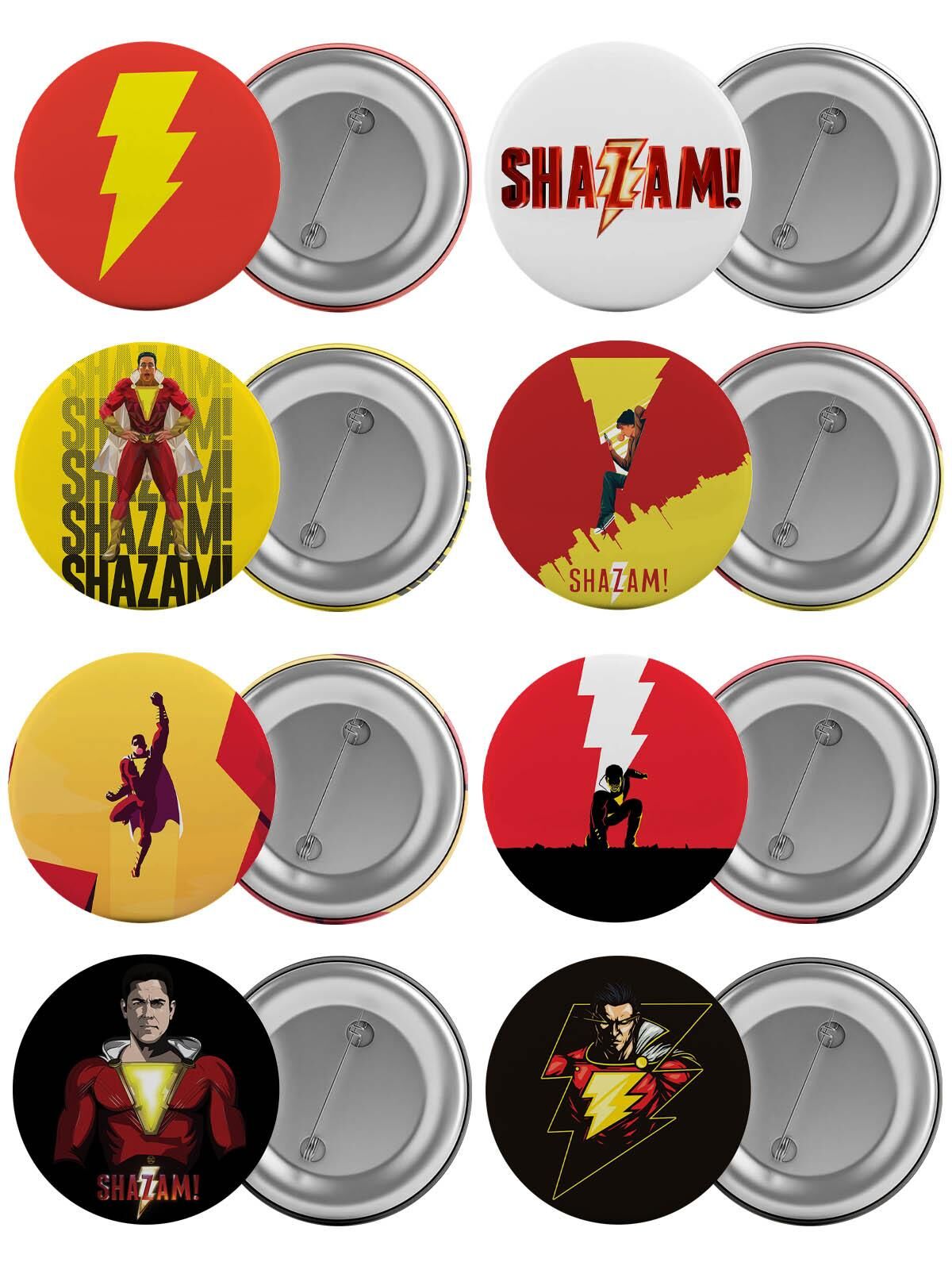 Shazam Çanta Rozeti Seti 8 Adet En Büyük Boy 5.8cm İğneli Broş