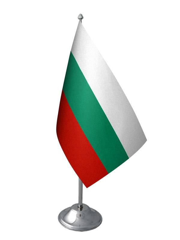 Masa Üstü Bulgaristan Bayrağı Krom Direk Masa Bayrak Seti