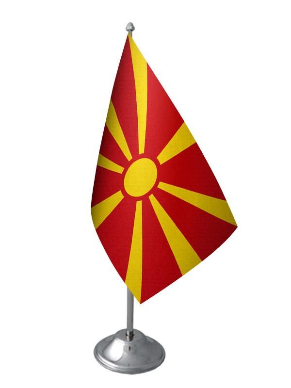 Masa Üstü Makedonya Bayrağı Krom Direk Masa Bayrak Seti