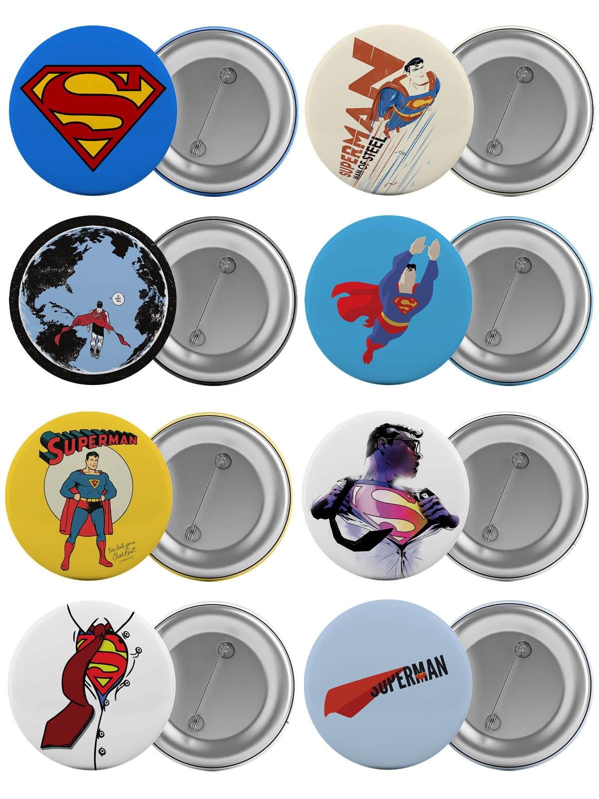 Superman Çanta Rozeti Seti 8 Adet En Büyük Boy 5.8cm İğneli Broş