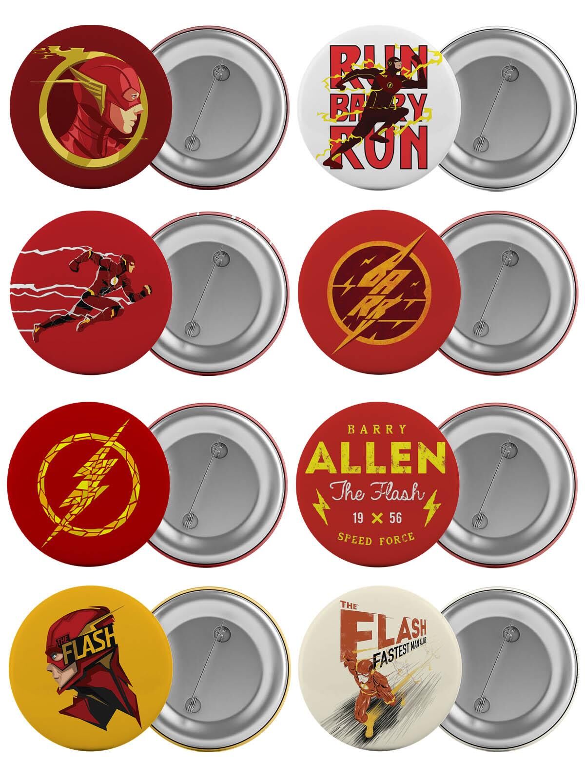 The Flash Çanta Rozeti Seti 8 Adet En Büyük Boy 5.8cm İğneli Broş