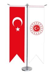 Masa Üstü Kırlangıç Dışişleri Bakanlığı + Türk Bayrağı + Krom T Direk Masa Bayrak Seti