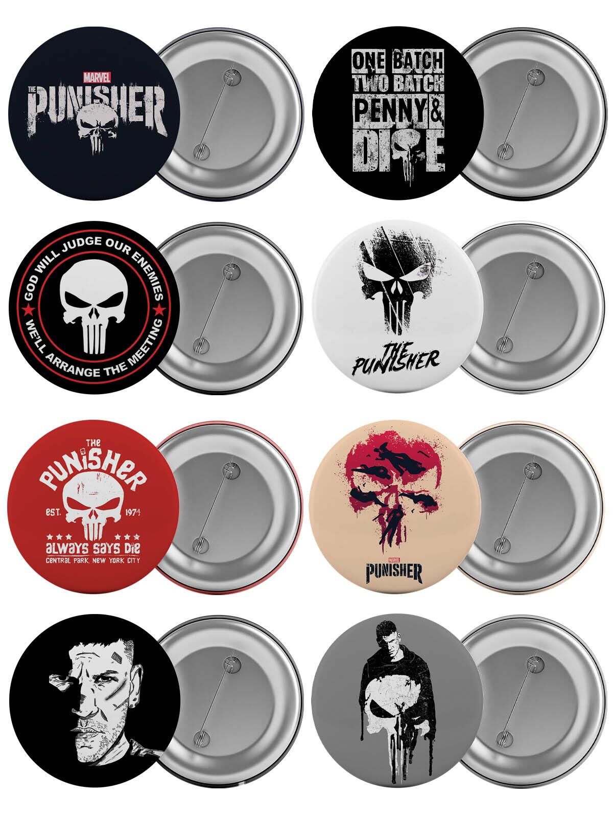 The Punisher Çanta Rozeti Seti 8 Adet En Büyük Boy 5.8cm İğneli Broş