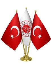 Masa Üstü Adalet Bakanlığı Bayrağı Türk Bayrağı Üçlü Pirinç Direk Masa Bayrak Seti