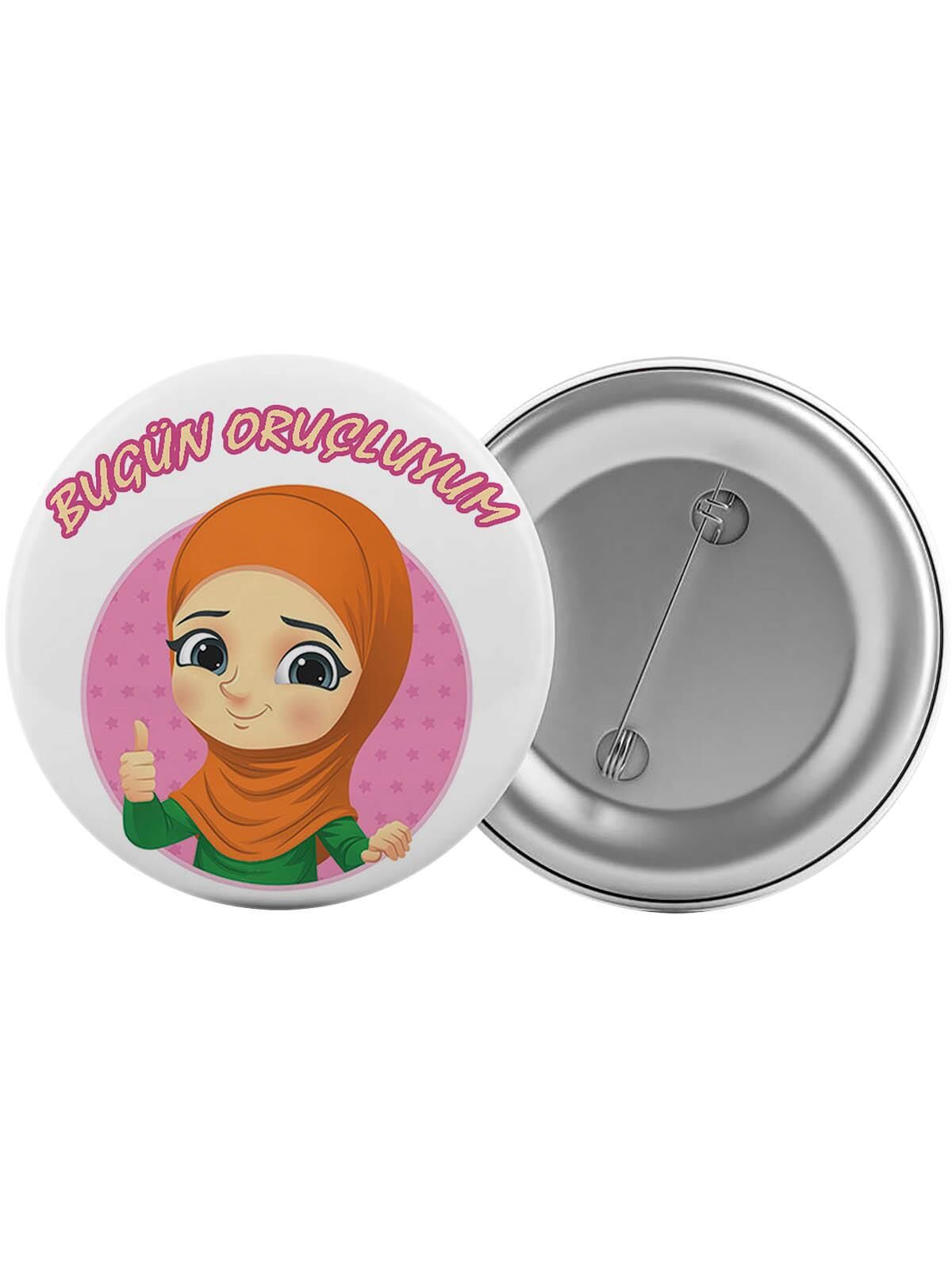 Bugün Oruçluyum Çanta Rozeti 20 Adet En Büyük Boy 5.8cm İğneli Broş