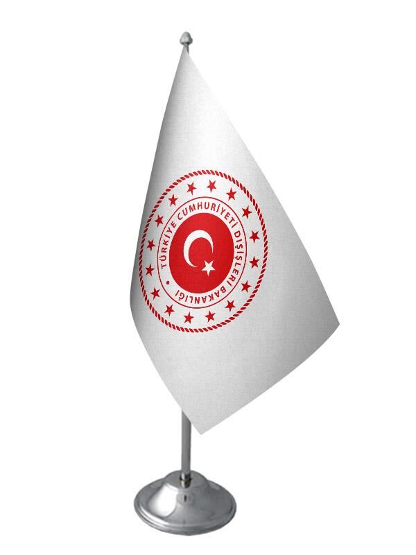 Masa Üstü Dışişleri Bakanlığı Bayrağı Krom Direk Masa Bayrak Seti