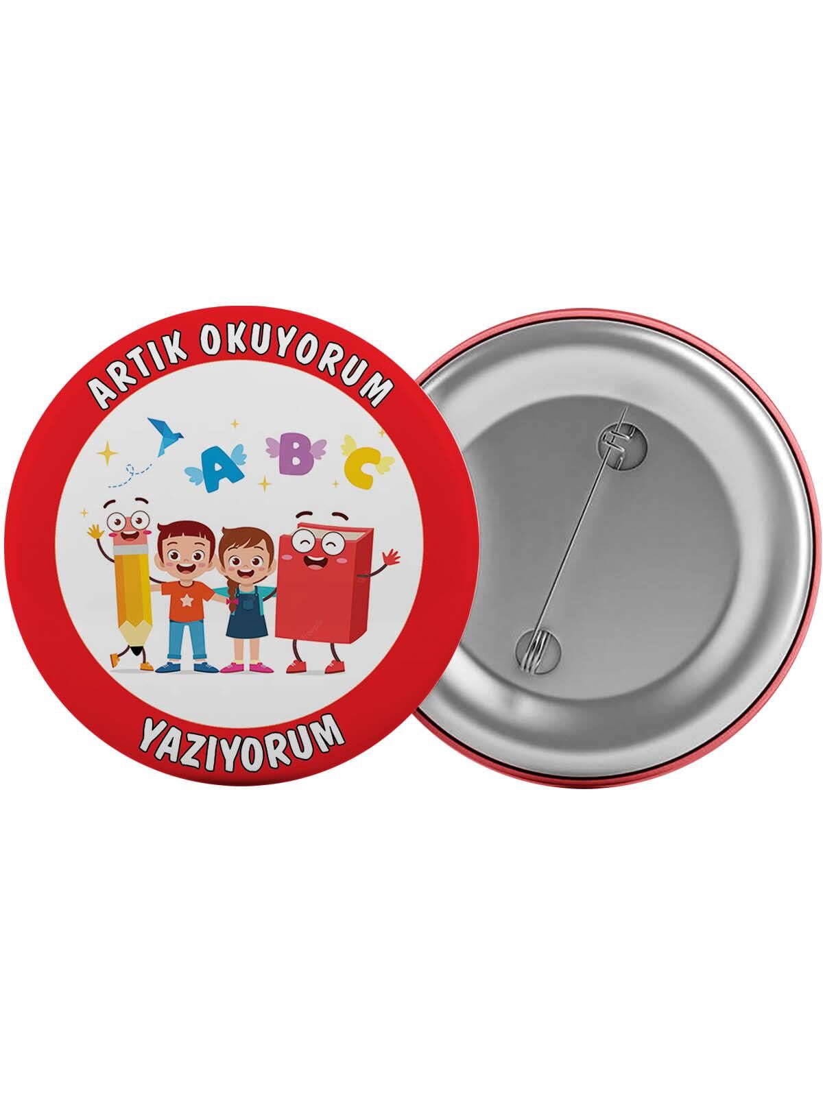 Artık Okuyorum Yazıyorum Çanta Rozeti 20 Adet En Büyük Boy 5.8cm İğneli Broş