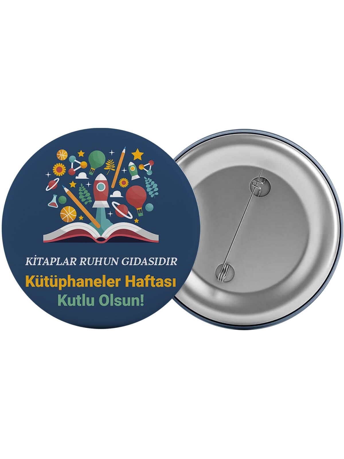 Kütüphane Haftası Çanta Rozeti 20 Adet En Büyük Boy 5.8cm İğneli Broş