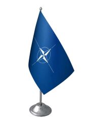 Masa Üstü NATO Bayrağı Krom Direk Masa Bayrak Seti