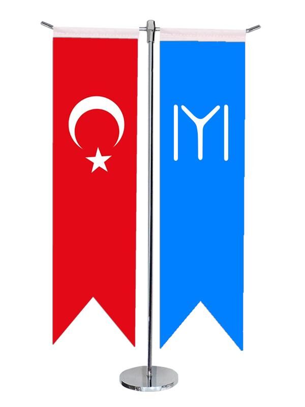 Masa Üstü Kırlangıç Kayı Boyu + Türk Bayrağı + Krom T Direk Masa Bayrak Seti