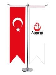 Masa Üstü Kırlangıç Alperen Ocakları + Türk Bayrağı + Krom T Direk Masa Bayrak Seti