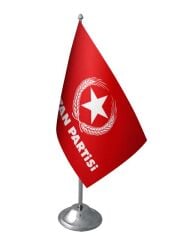 Masa Üst Vatan Partisi Bayrağı Krom Direk Masa Bayrak Seti