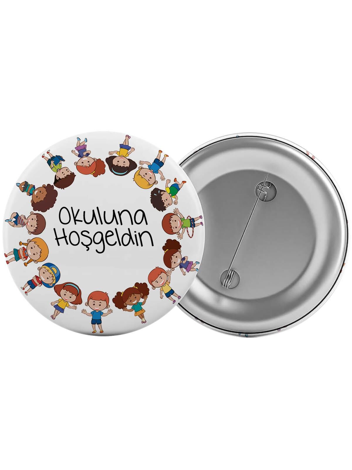 Okuluna Hoş Geldin Çanta Rozeti 20 Adet En Büyük Boy 5.8cm İğneli Broş