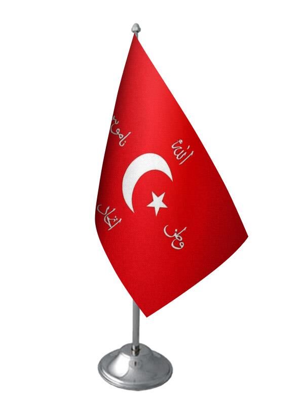 Masa Üstü İttihat ve Terakki Bayrağı Krom Direk Masa Bayrak Seti