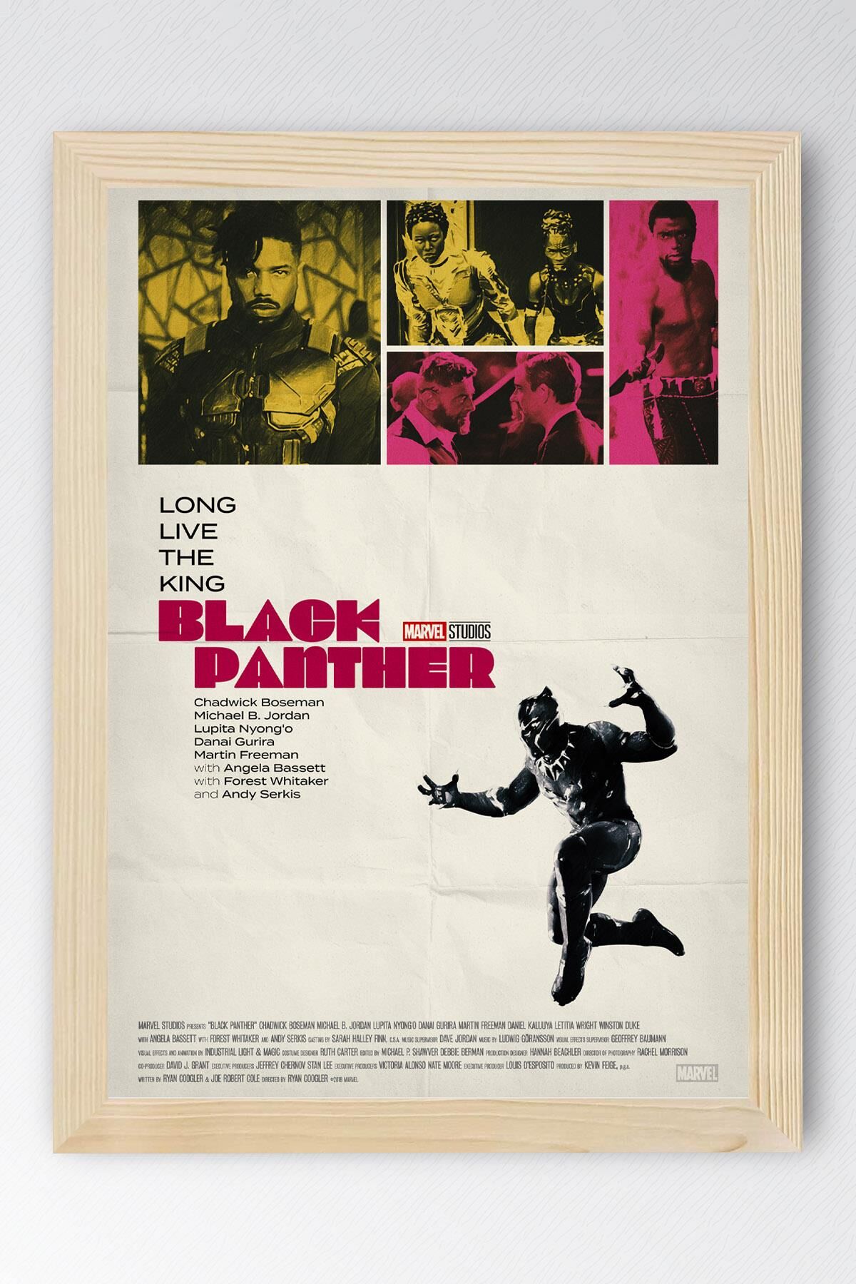 Black Panther Çerçeveli Tablo - Marvel Film Afişi Poster Tablo 50x70 - Kayın